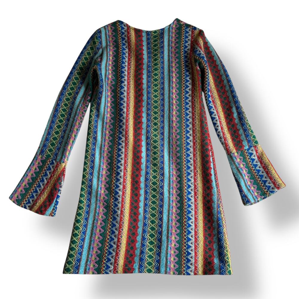 Vintage Psychedelic Knit Duster Cardigan Rainbow ZigZag Stripe Bell Sleeve XS-S - Picture 4 of 4